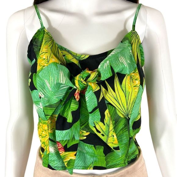 NWT Nicole Miller Tropical Tie-Front Linen Blend Crop Tank Top S - Picture 2 of 12
